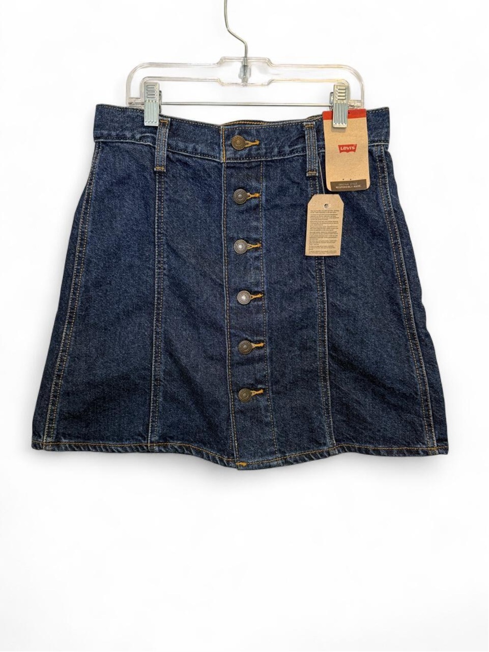 NWT Levi's 90s Retro Button Front Denim Jean Mini Skirt Size 25 Dark Wash